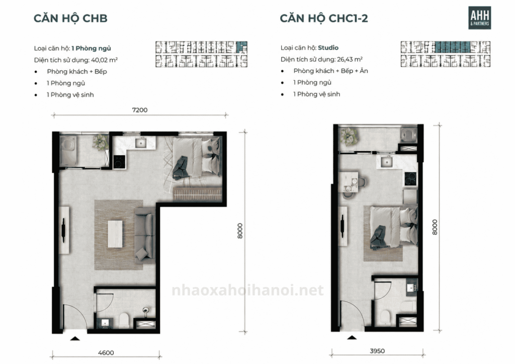 Mặt bằng căn hộ HANDICO Riverside - X2 Trần Phú Hoàng Mai